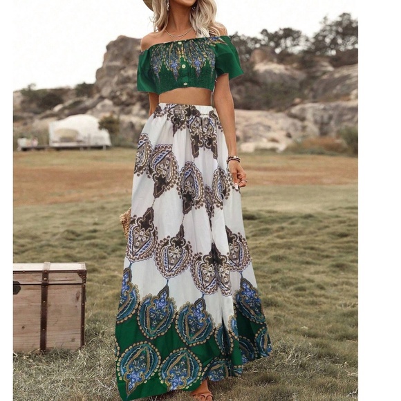 Boho Tribal Print Cropped Top Maxi Skirt Set - Picture 14 of 14